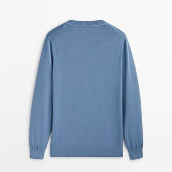 NWT. Massimo Dutti Man Blue Cotton V-Neck Sweater. Size XL. - Picture 8 of 11